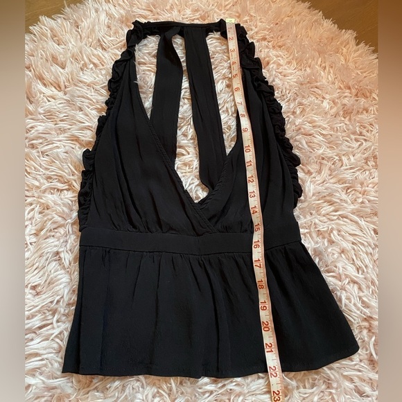 Black Halter Ruffle Top Open Back Sleeveless low cut Small - Picture 11 of 11